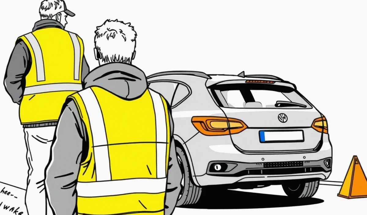 Žlté odťahové vozidlo nakladá nepojazdné osobné auto pri krajnici na diaľnici