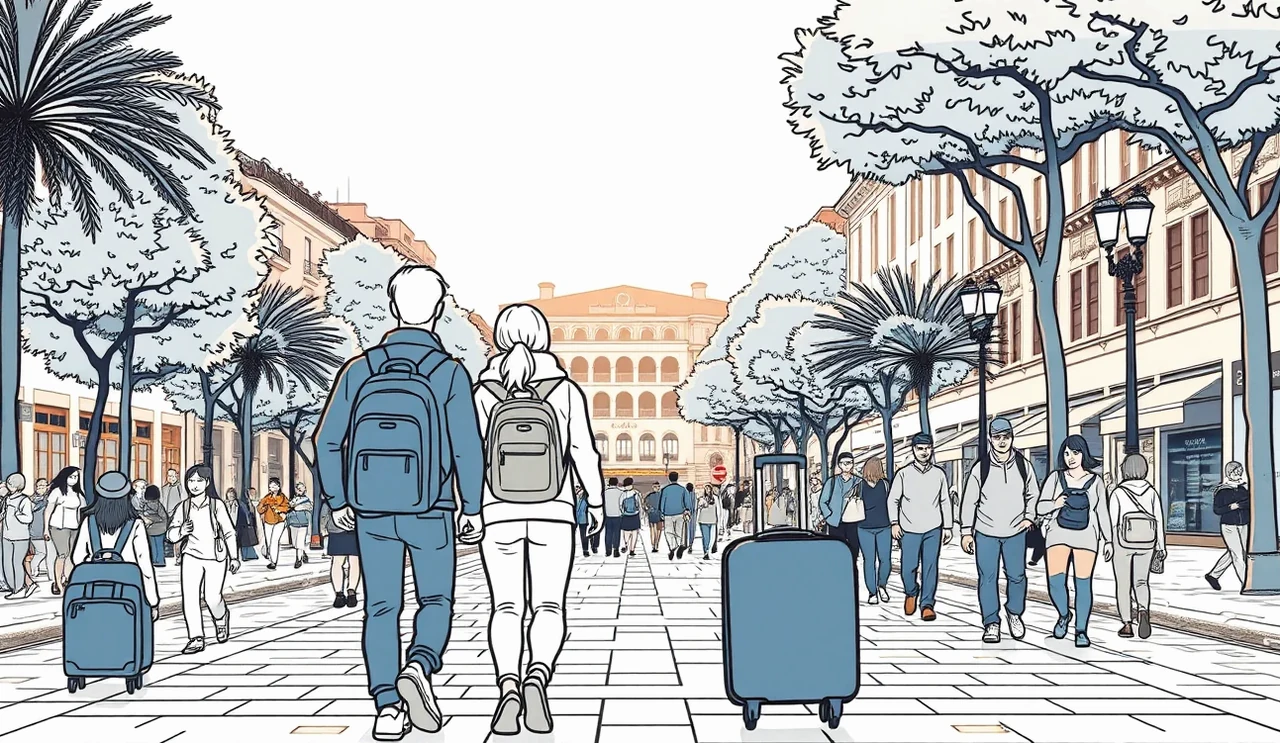 Pohľad na známu ulicu La Rambla v Barcelone plnú turistov a stánkov