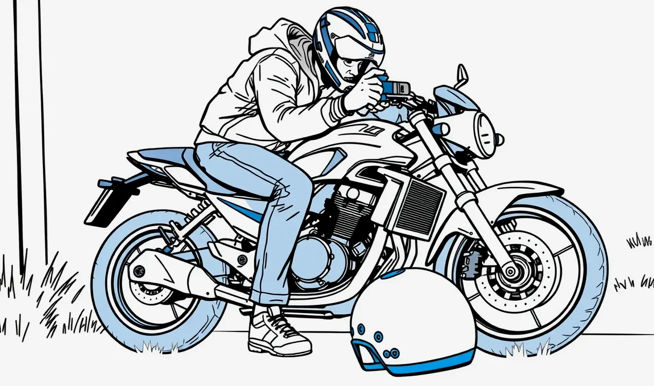Mechanik v motocyklovom servise kontroluje poškodenú kapotáž