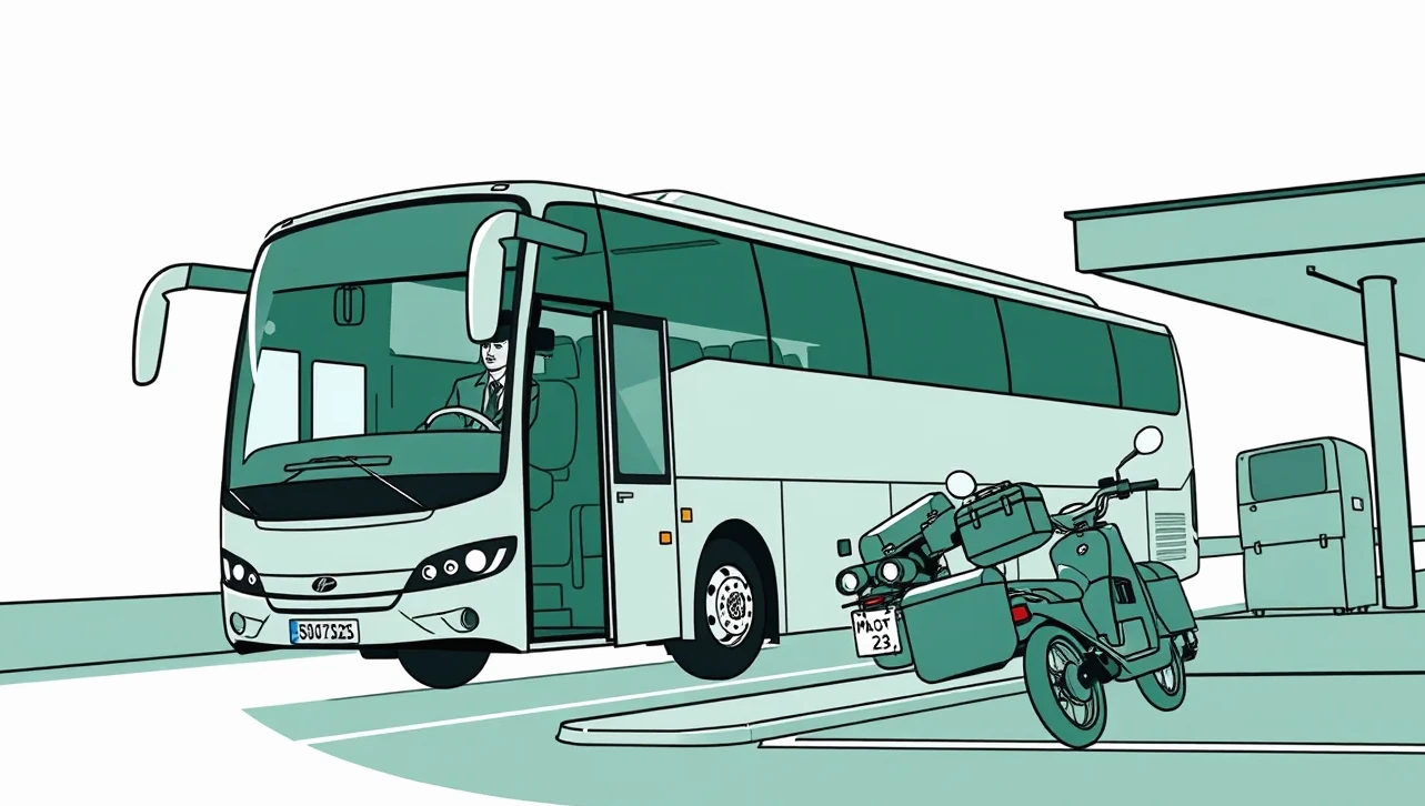 Moderný zájazdový autobus zaparkovaný na stanici pripravený na jazdu