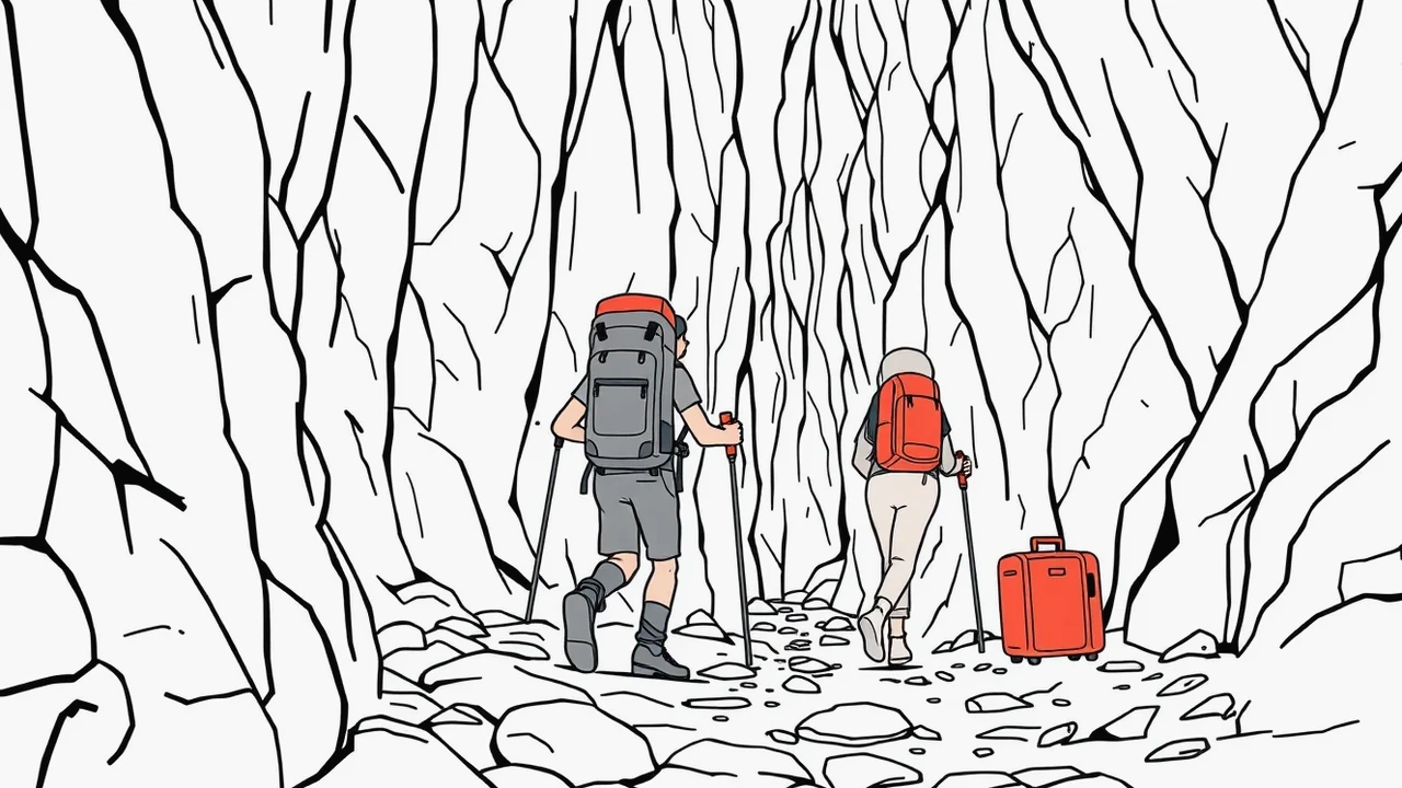 Pohľad na tiesňavu Samaria na Kréte s turistickým chodníkom