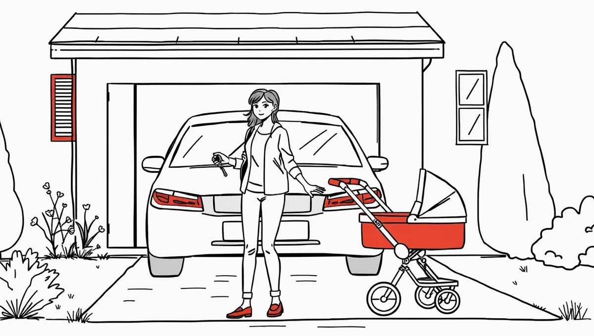 Mladá rodina upevňuje detskú autosedačku v rodinnom kombi