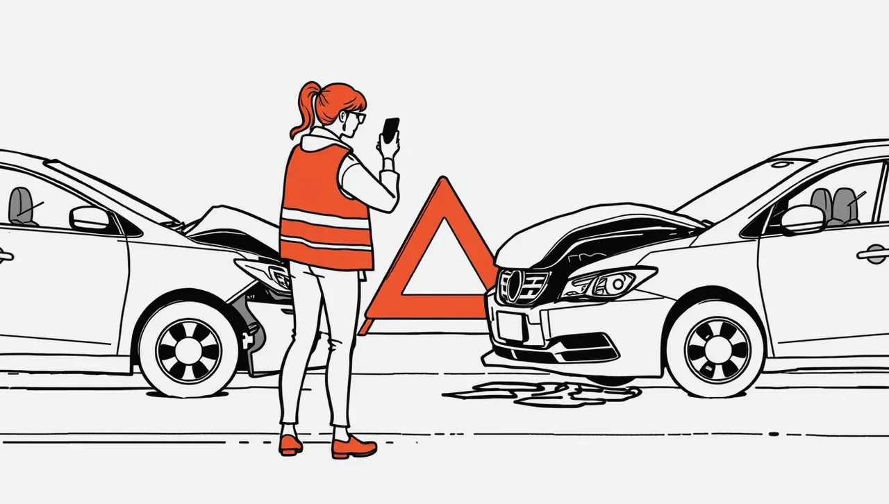 Mechanik na zdviháku kontroluje poškodený podvozok osobného automobilu