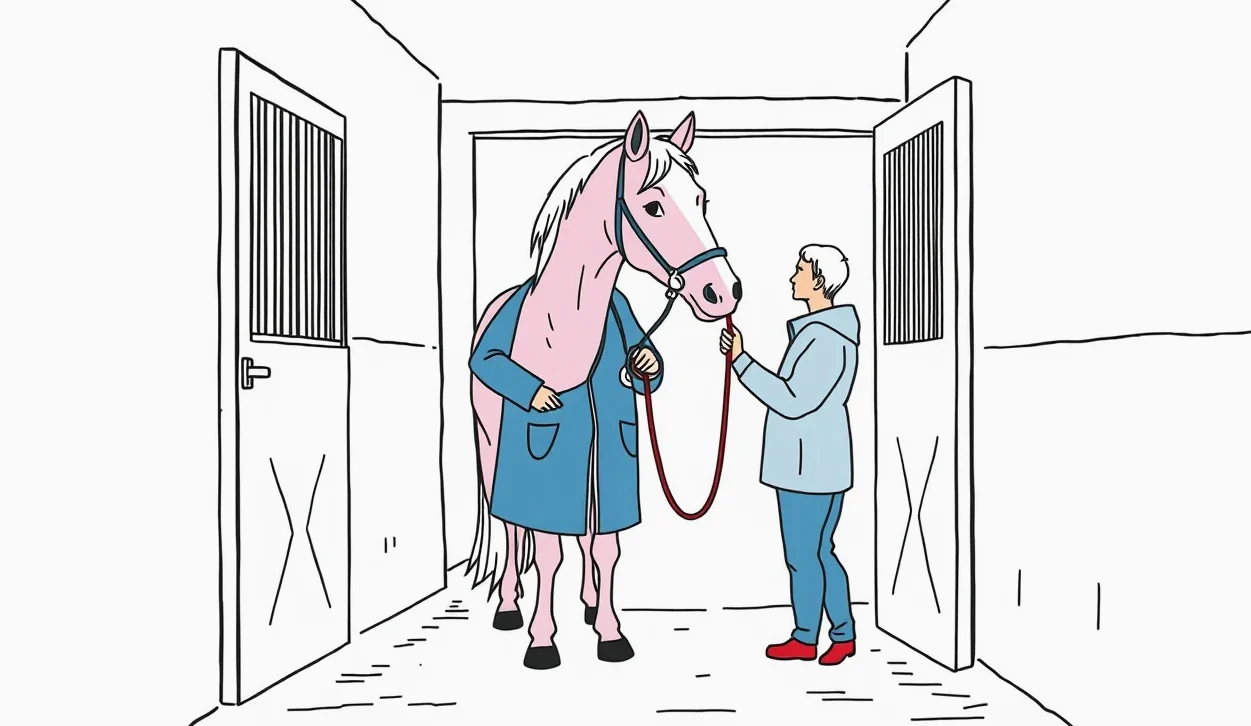 Detailný pohľad na koňa vo výbehu pri kontrole identifikačného mikročipu veterinárom