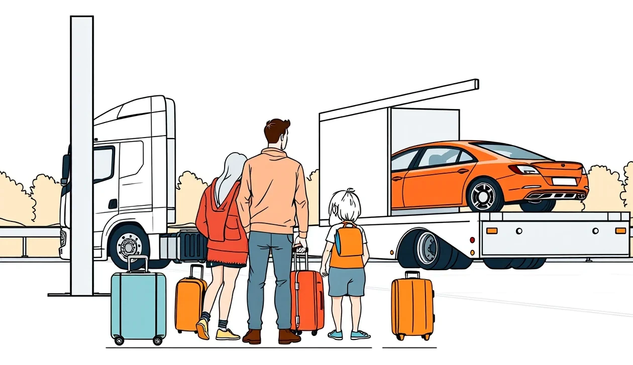 Odťahový špeciál nakladá poškodené osobné auto pomocou navijaka na ložnú plochu po dopravnej nehode