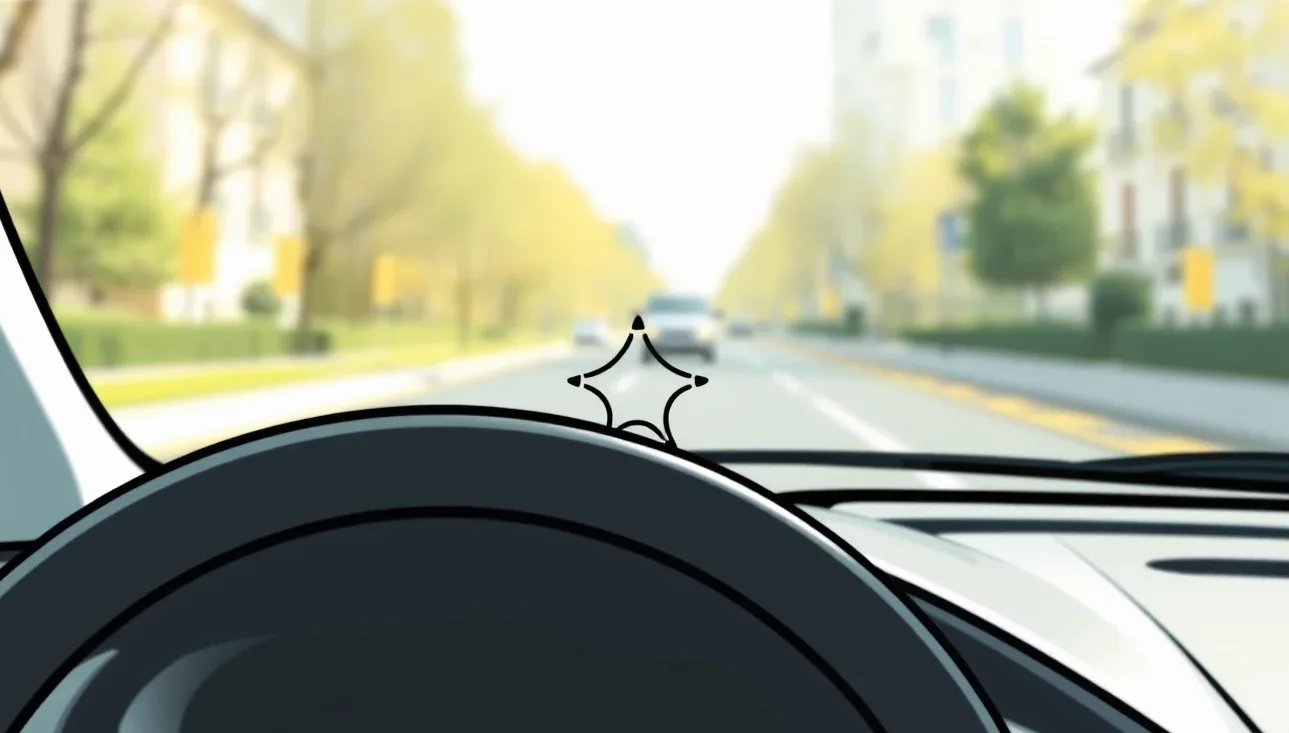 Detail praskliny na čelnom skle automobilu spôsobenej odleteným kamienkom na ceste