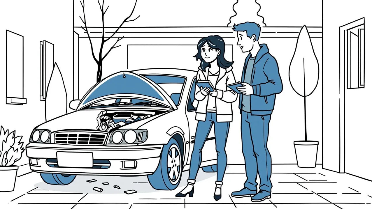 Prasknuté čelné sklo automobilu so zabudovanou asistenčnou kamerou v servise
