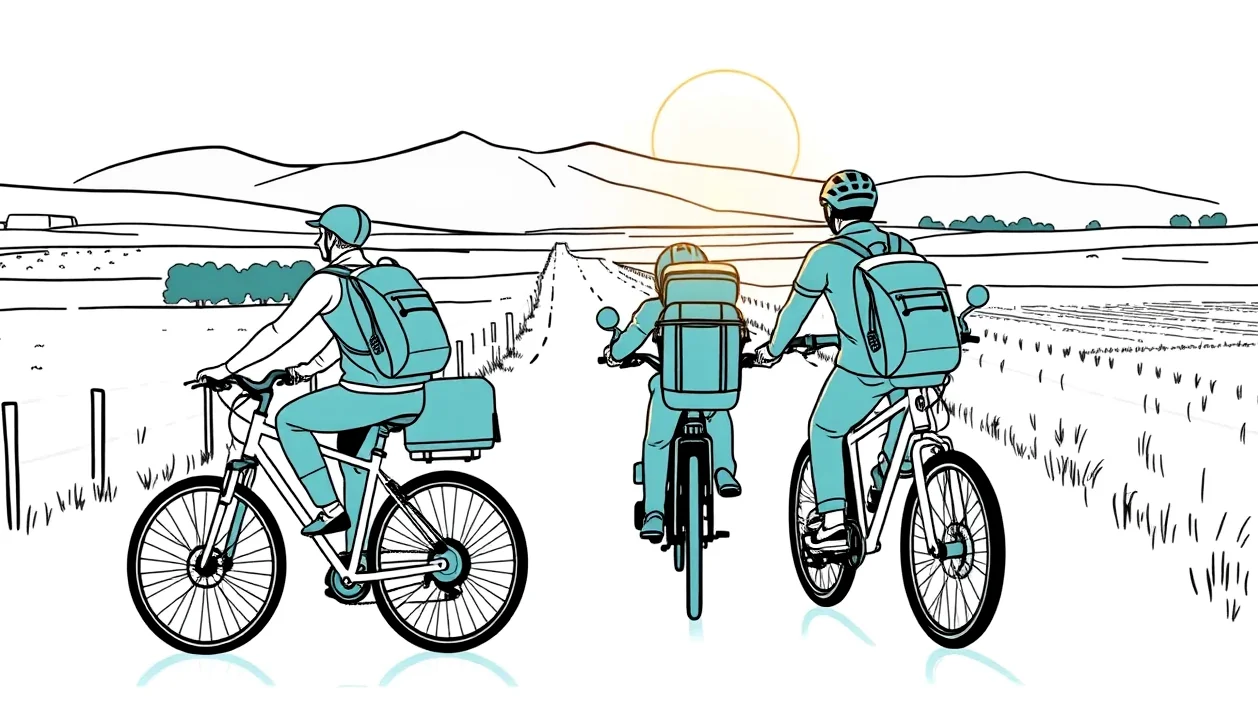 Cyklista na e-bicykli stojaci vedľa zaparkovaného osobného auta na ulici
