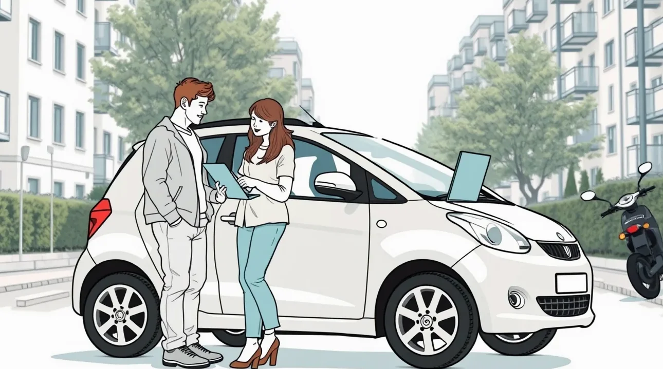 Biela Škoda zaparkovaná na vidieckej ceste lemovanej lesným porastom