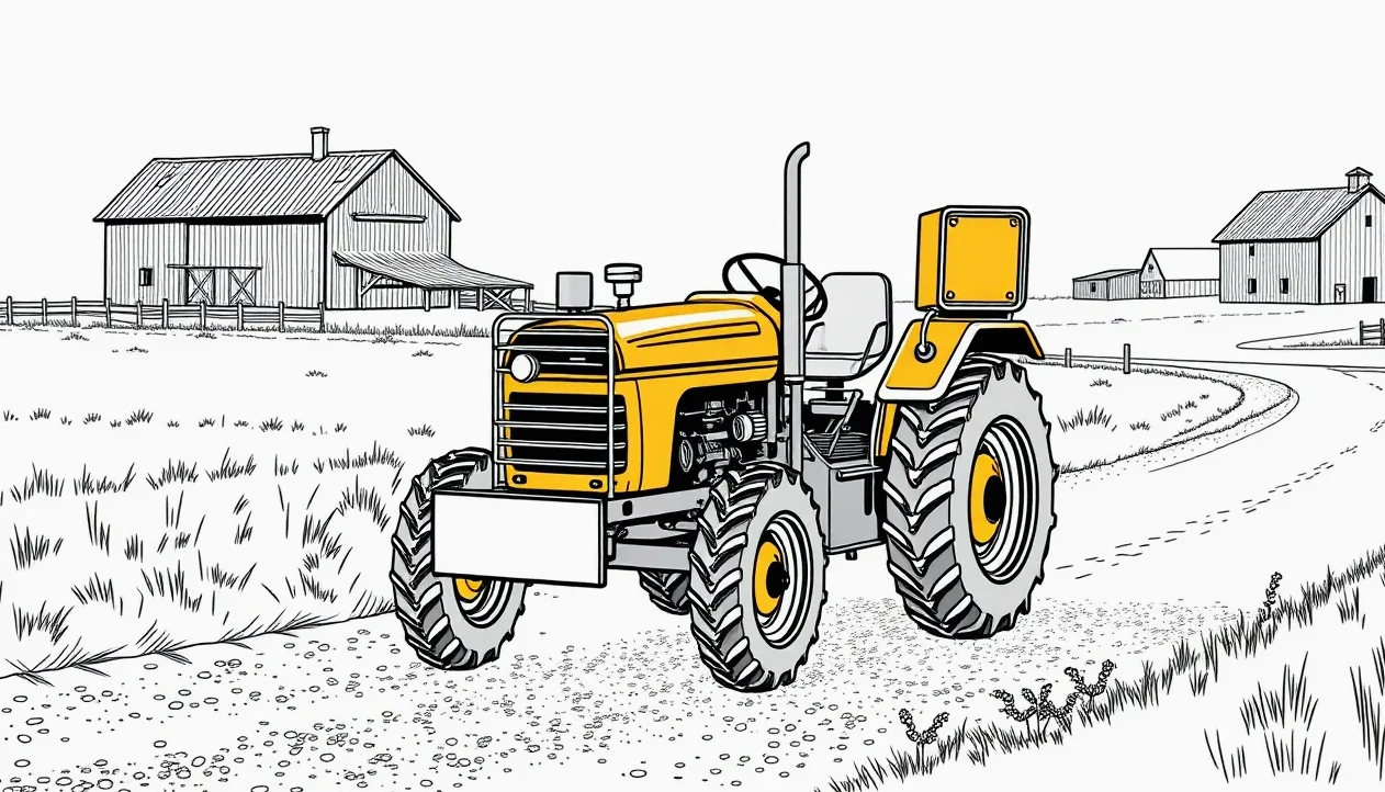 Doma vyrobený malotraktor s pripojenou vlečkou na poľnej ceste
