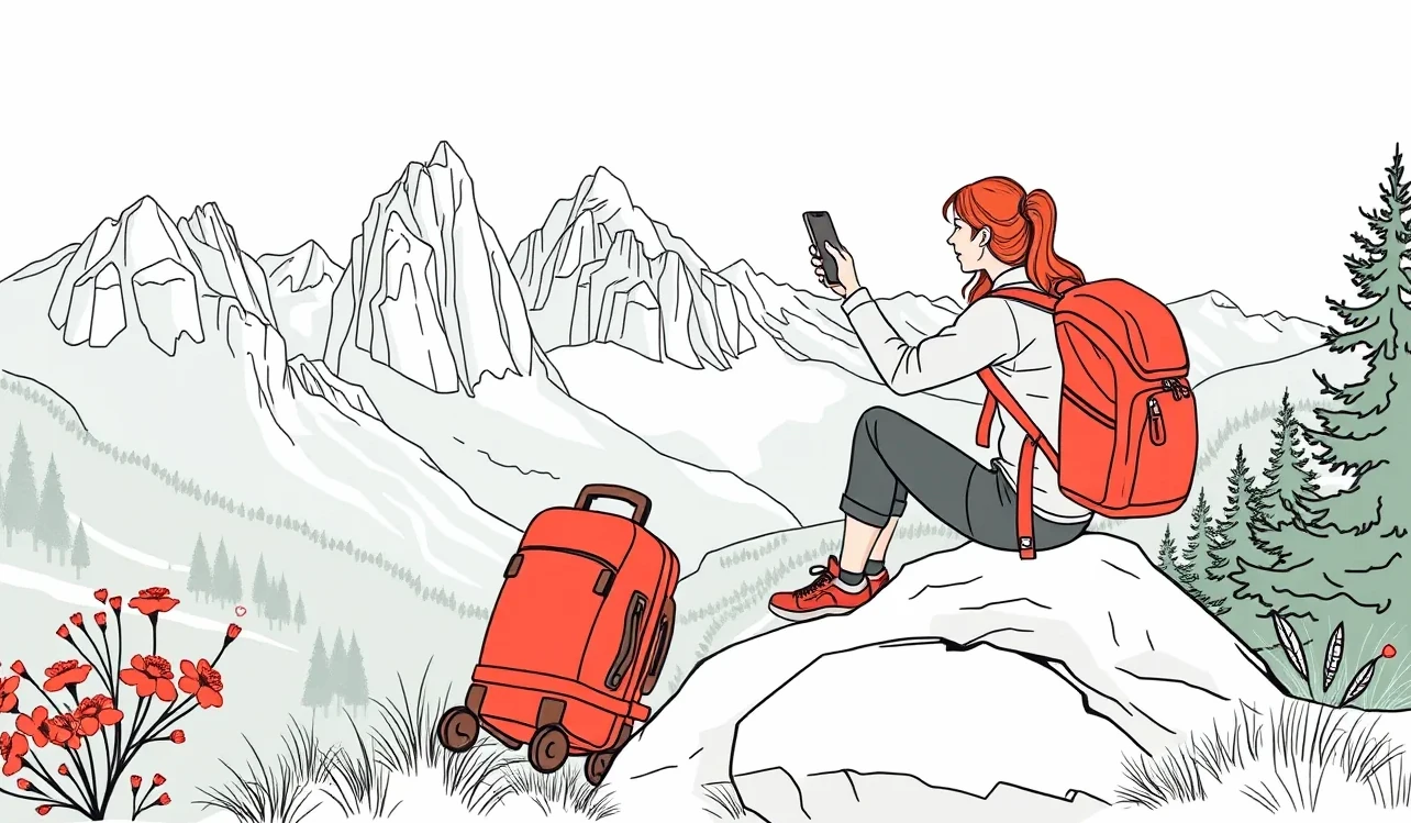 Turista na zaistenej ceste via ferrata kontroluje mapu a istenie